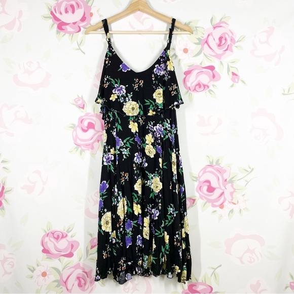 NEW Torrid Black Floral Print Spaghetti Strap Ruffles Mini Dress 1X - Picture 6 of 10